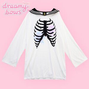 LISTEN FLAVOR Teddy My Love Ribcage Sailor Collar Dress White Goth Gyaru Japan